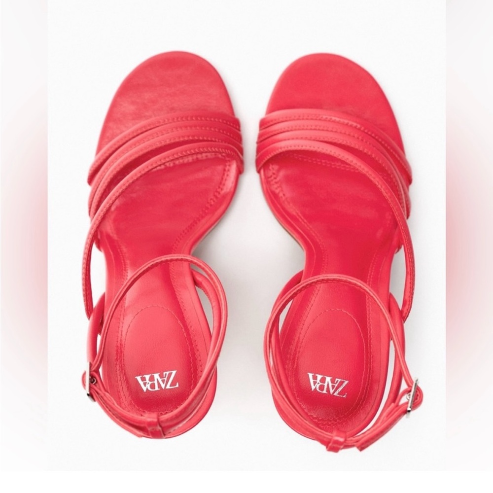 Zara High Heeled Strap Sandals Red. Size 8.5 - Picture 3 of 8